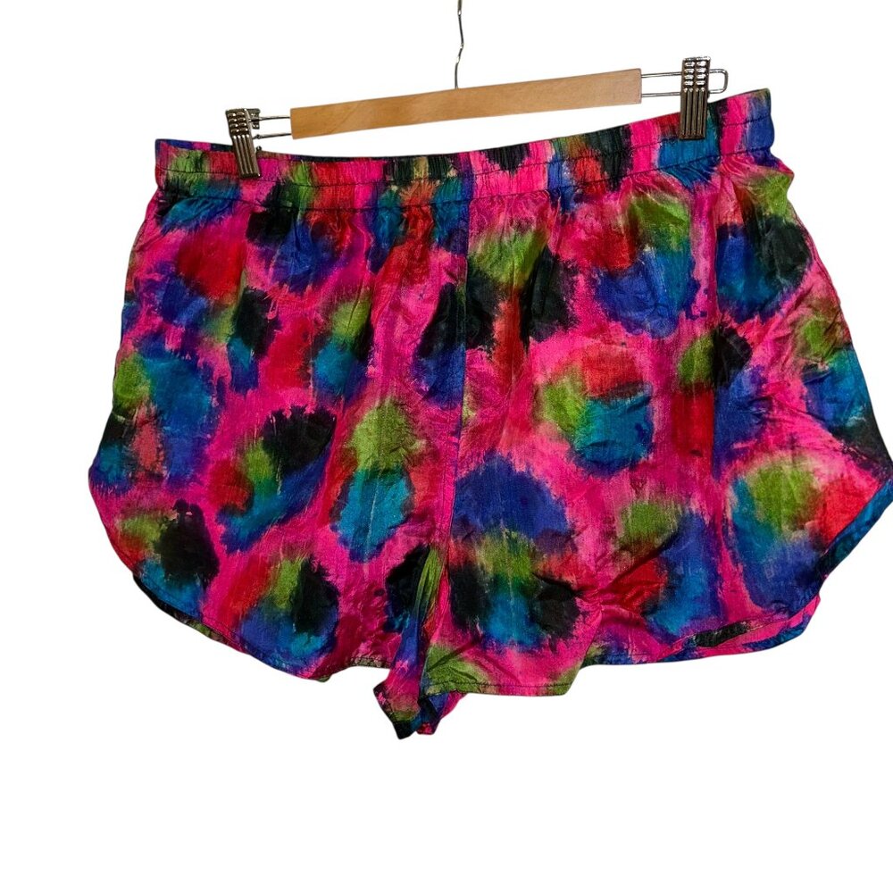 Royal SILK Vintage pink purple blue green tie dye shorts XL